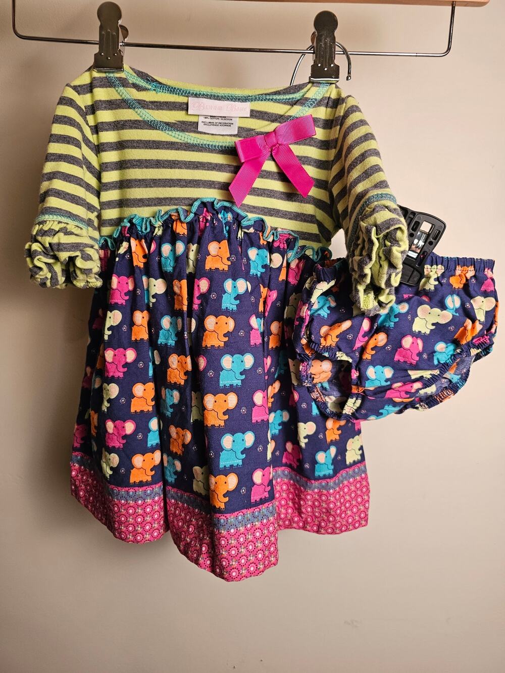 12 Month ELEPHANTS! Bonnie Baby Dress and Bloomers Set
